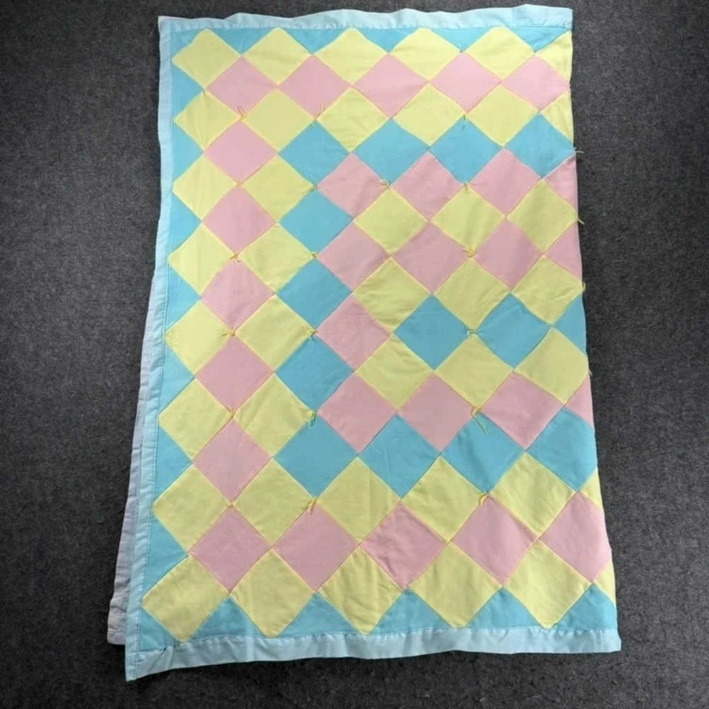 Pastel Diamond Patchwork Baby Quilt‎ Blanket Nursery Decor Crib Play Mat